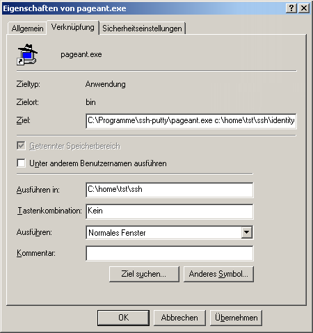Eigenschaften-Menü des Pageant-Icons