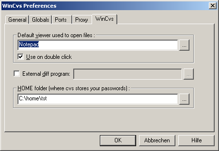 WinCVS-Preferences/WinCvs-Menü